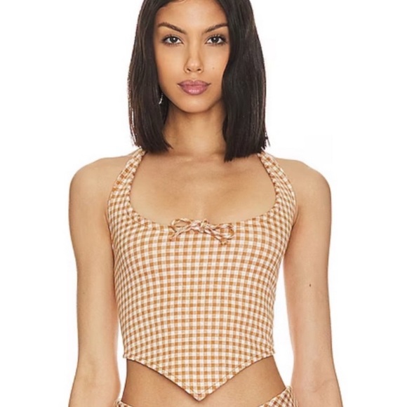 NWT LOVERS & FRIENDS GINGHAM HALTER TOP 🍂🤍 - Picture 1 of 4